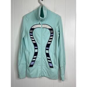Lululemon In Stride Jacket Aquamarine Discovery Stripe‎ Yoga Running Size 4